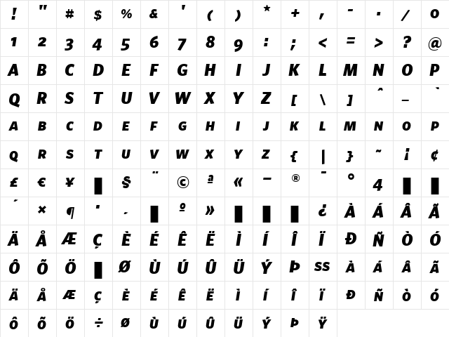 Whitney Medium Italic  glyph index