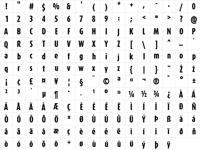 DaxCompact-ExtraBold Regular  glyph index