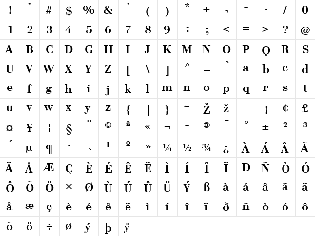 CelliniTF-Bold Regular  glyph index
