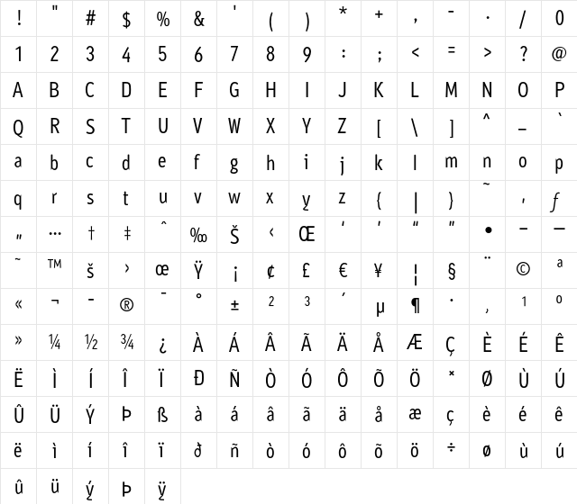 AyumiMedium Regular  glyph index