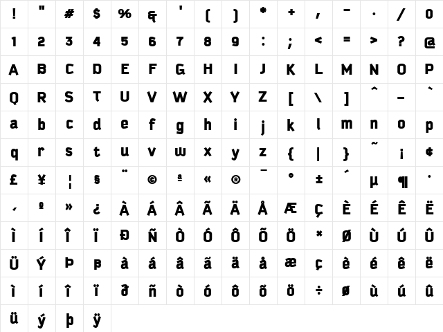 Kautiva Black Regular  glyph index