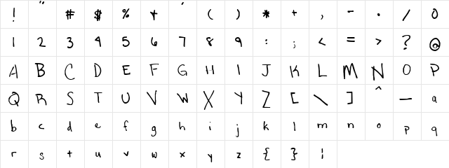 Justen Hand  glyph index