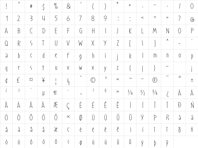 Prohandy Regular  glyph index