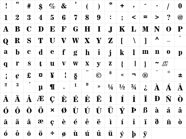 Lockup SSi Bold  glyph index