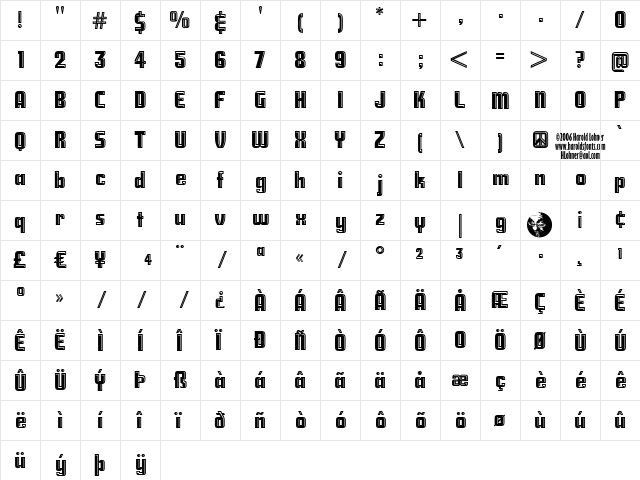 National Debt Hilite Regular  glyph index