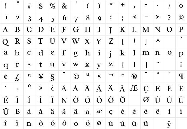 Casablanca Regular  glyph index
