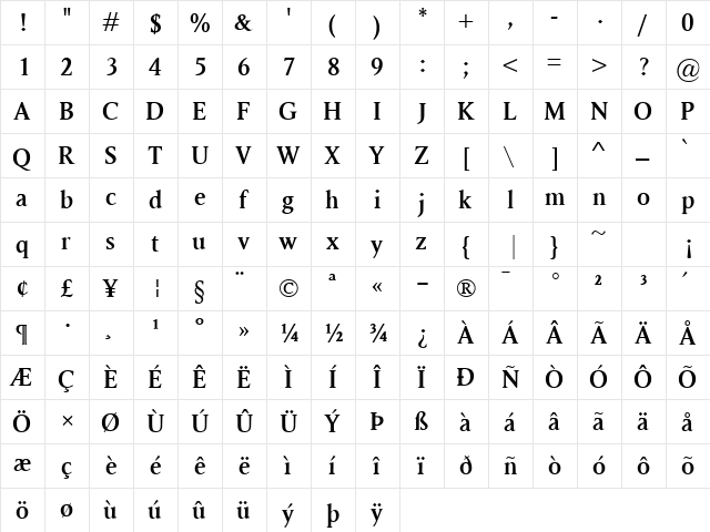 Ragnar SemiBold Regular  glyph index