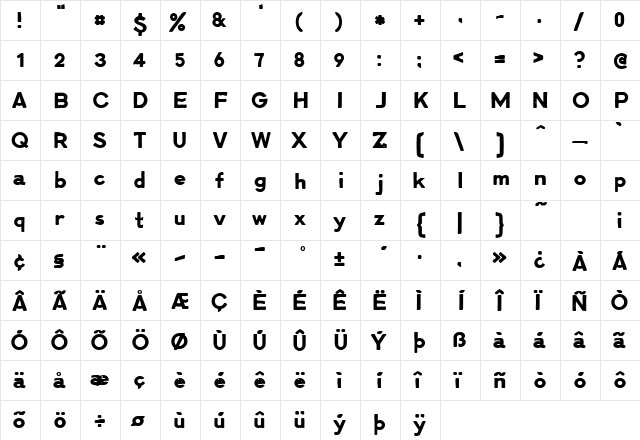 LLCharlotte Regular  glyph index