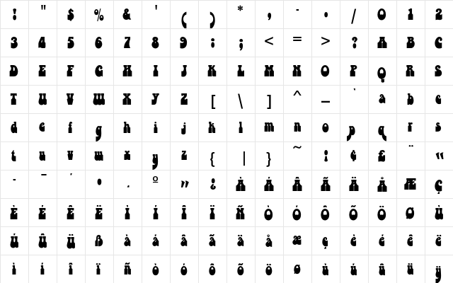 Bottleneck Regular  glyph index