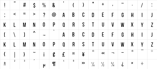 Blackside Rust Regular  glyph index