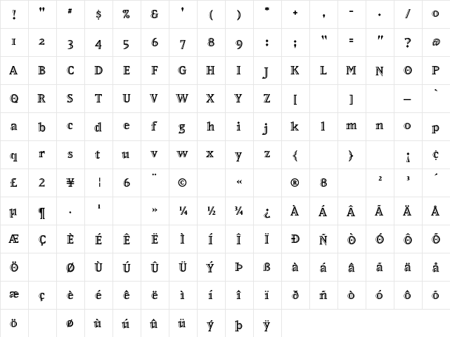 MatrixInlineExtraBold Regular  glyph index