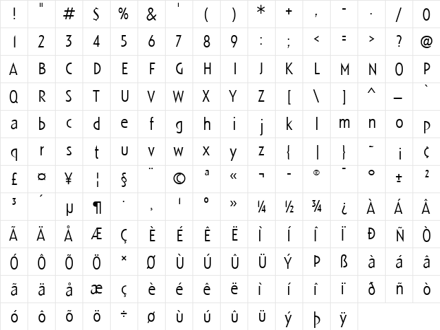 LTSpitz Light Regular  glyph index