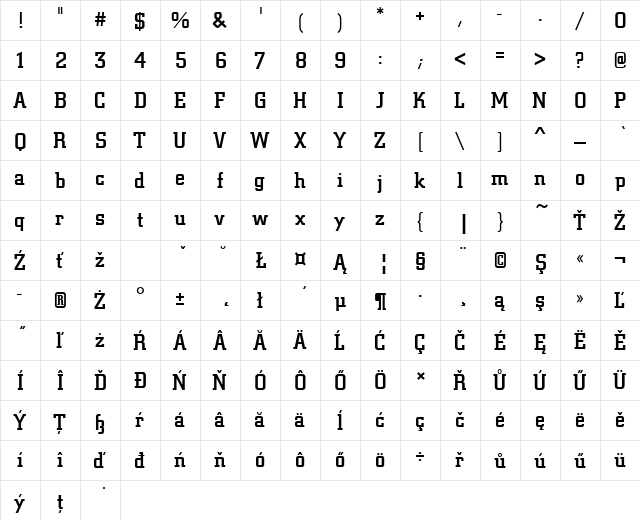 CityDEEMed Regular  glyph index