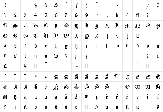 Old English LET Plain  glyph index