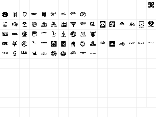 logoskate Regular  glyph index