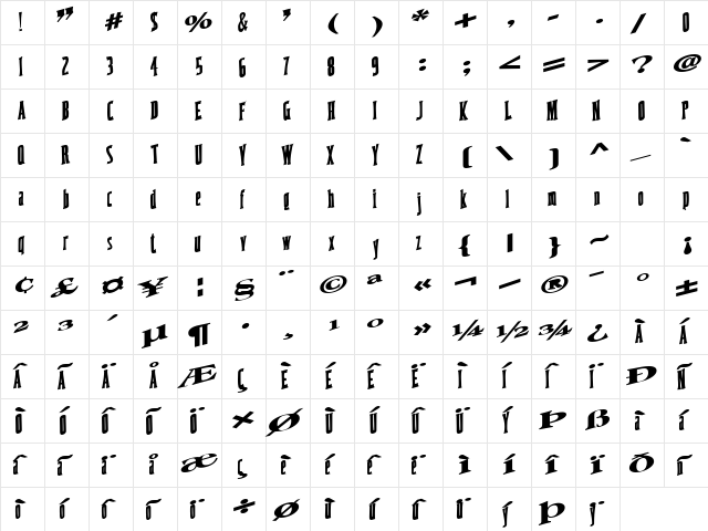 CoastWise67 Bold  glyph index