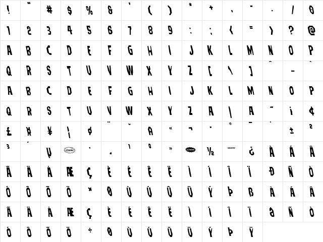 Hitchblock Leftalic Italic  glyph index