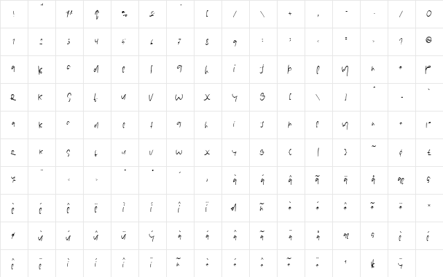 STUART COLLINS Regular  glyph index