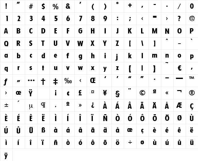 Florida-Bold Regular  glyph index