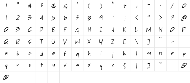 Sketchpad Note Regular  glyph index