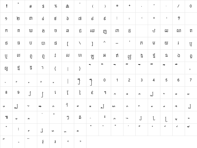 Khmer Mondulkiri K Regular  glyph index