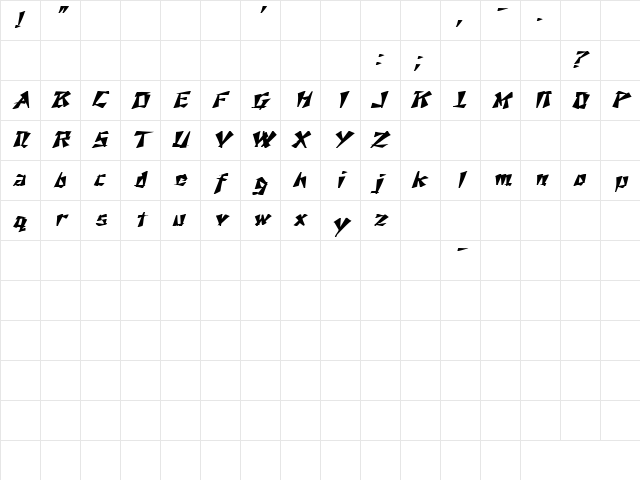 Fox On The Run 9 Bold Italic  glyph index