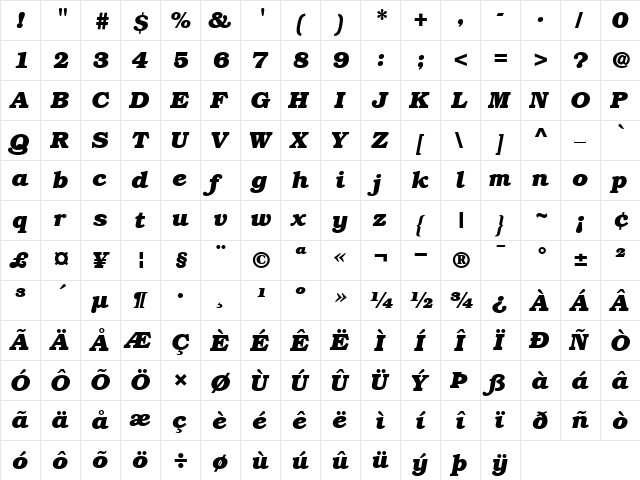 ITCmanBold-Book BookItalic  glyph index