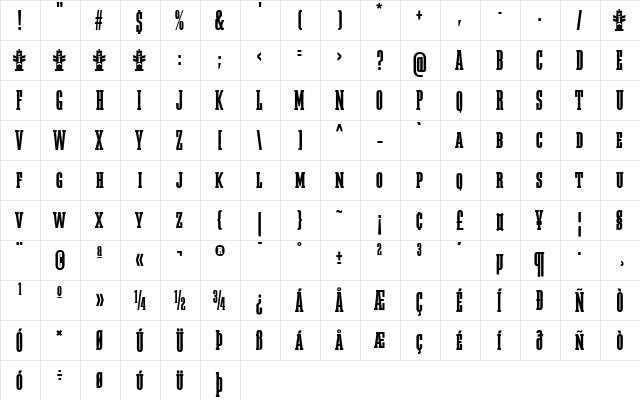 Megalito Slab SC ExtCond Regular  glyph index