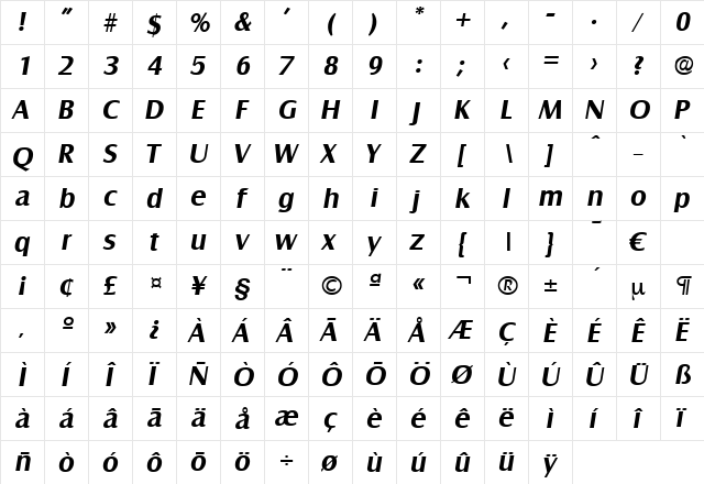 Salzburg-DemiBoldIta Regular  glyph index