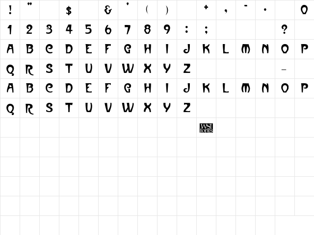 MullinsCaps Regular  glyph index