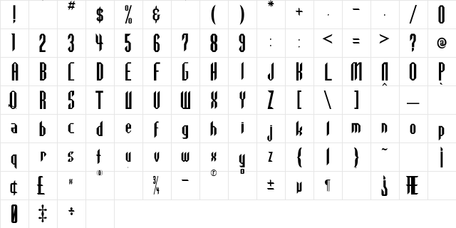 Highlander Regular  glyph index