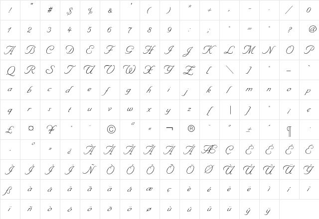 ByronRR Regular  glyph index