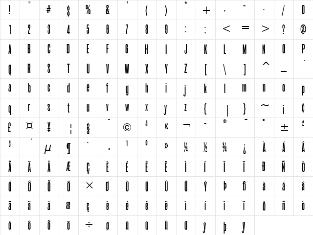Roswell Three ITC Medium  glyph index