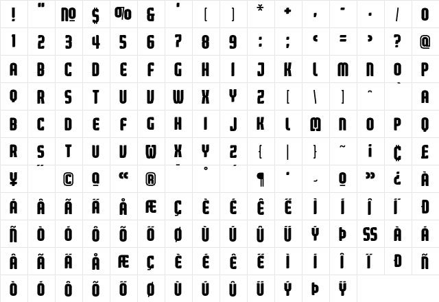 Judgement BlackCondensed  glyph index