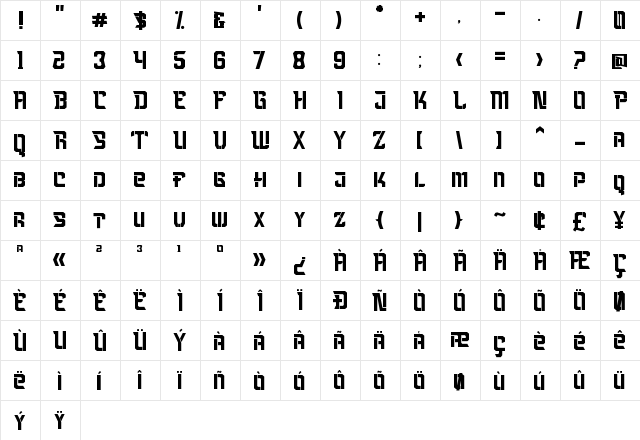 Blackmore Italic Regular  glyph index