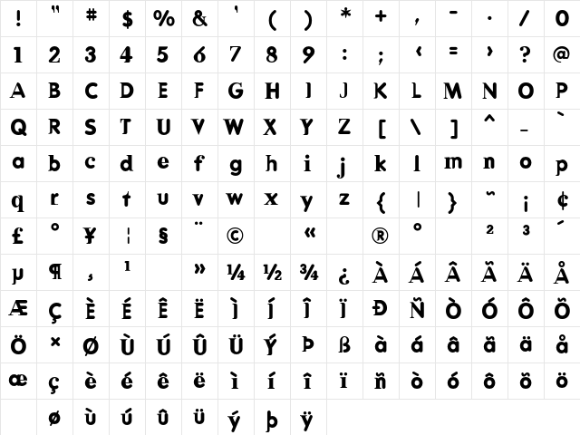 DeadHistoryBold Bold  glyph index