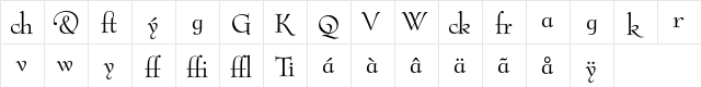 Bernhard Modern Alternate  glyph index
