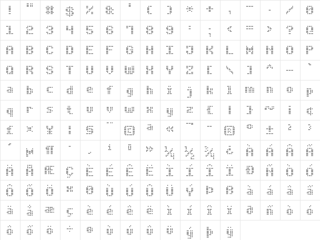 Bold Dot Digital-7 Regular  glyph index