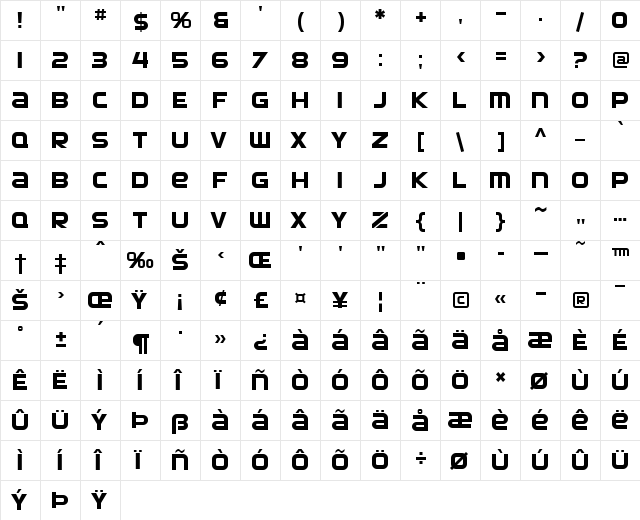 SF Automaton Regular  glyph index