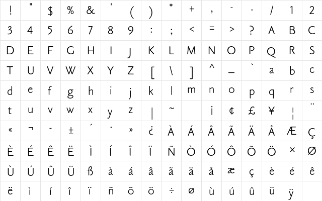 Claude Sans Std Regular  glyph index