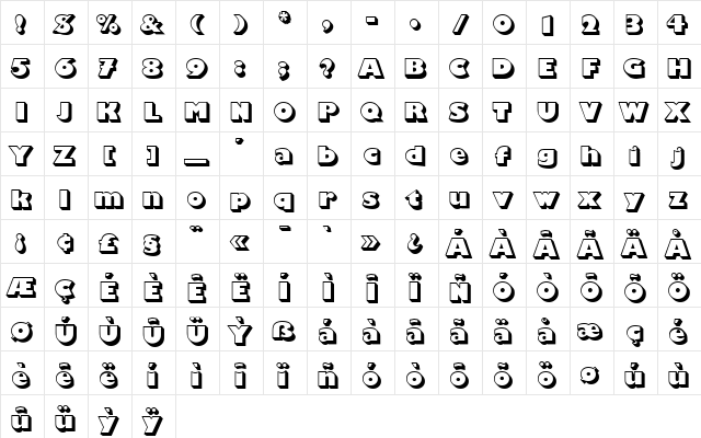 PT Playhouse Shadow Normal  glyph index