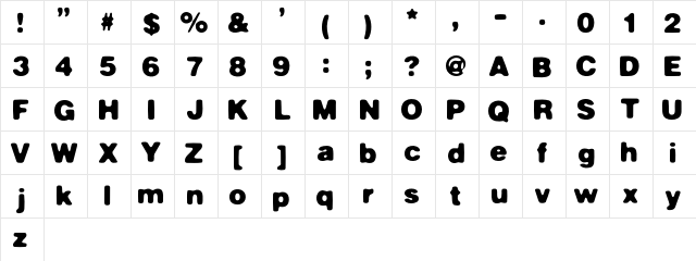 Masterly Bold  glyph index