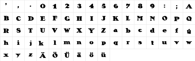 Lietz Alexander Nero Regular  glyph index