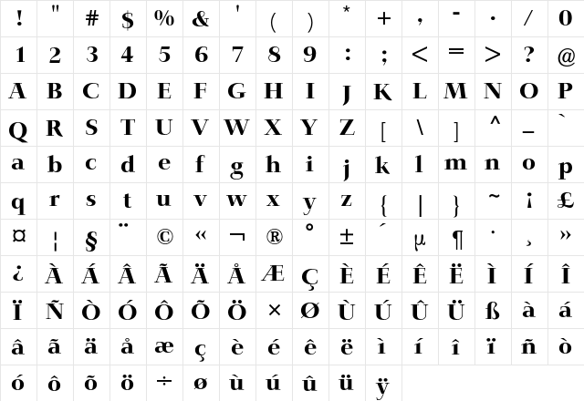 Jaeger-Antiqua BQ Regular  glyph index