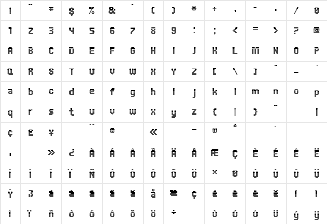 UNDAHorizontal Regular  glyph index