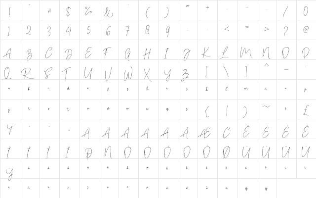 Bitlamero Script Regular  glyph index