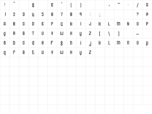 Thin Dime Regular  glyph index