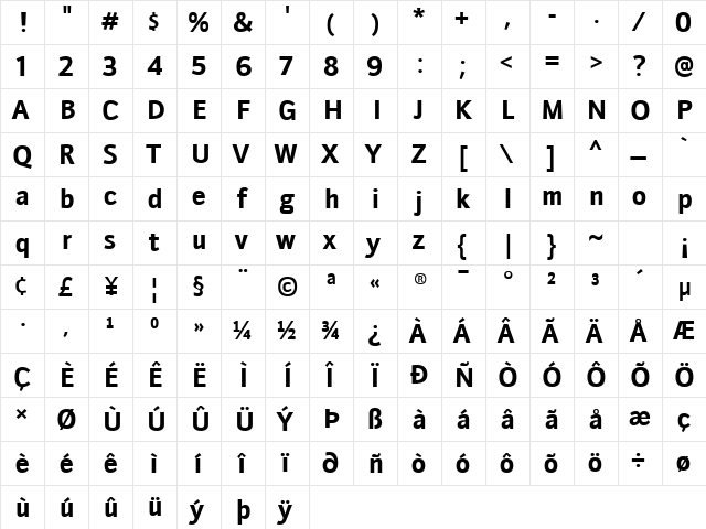 Doradani Bold  glyph index