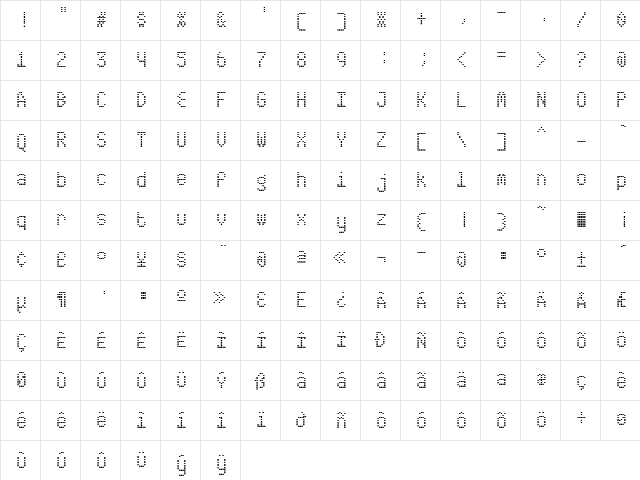 ABS Regular  glyph index