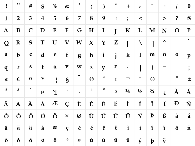 Bahij Zar Bold  glyph index